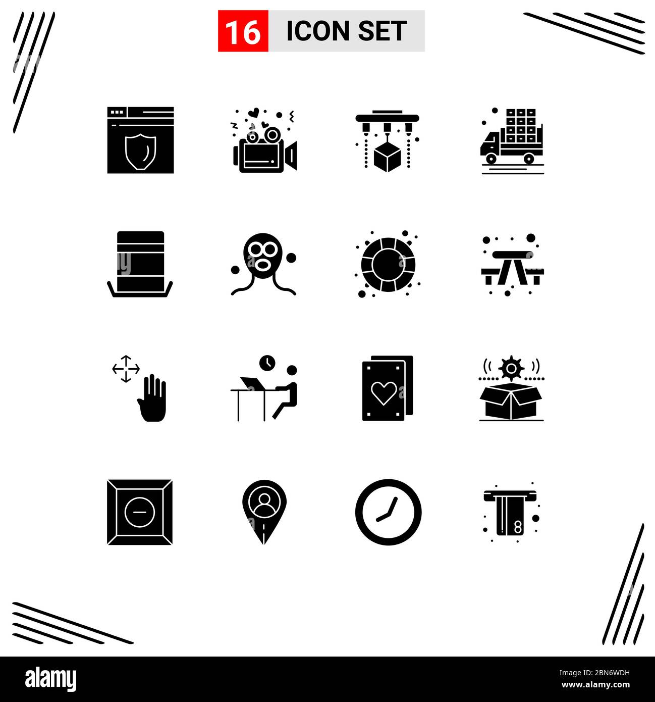 User Interface Pack of 16 Basic Solid Glyphs of top hat, hat, printing, fashion, farming Editable Vector Design Elements Stock Vector