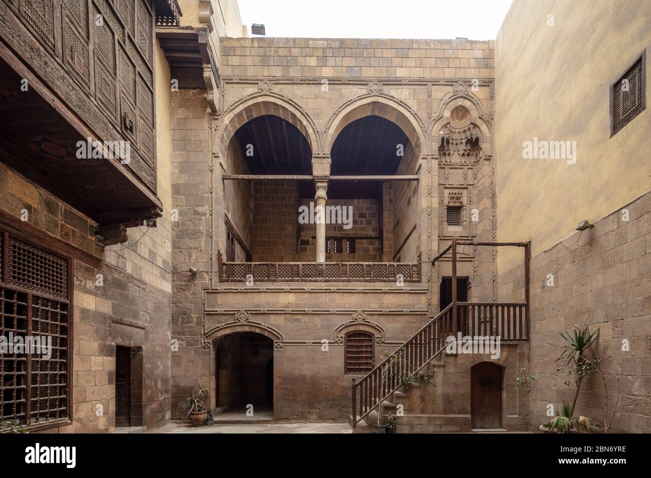 maq'ad in courtyard of Bayt Zaynab Khatun, an Ottoman house in Cairo, Egypt Stock Photo