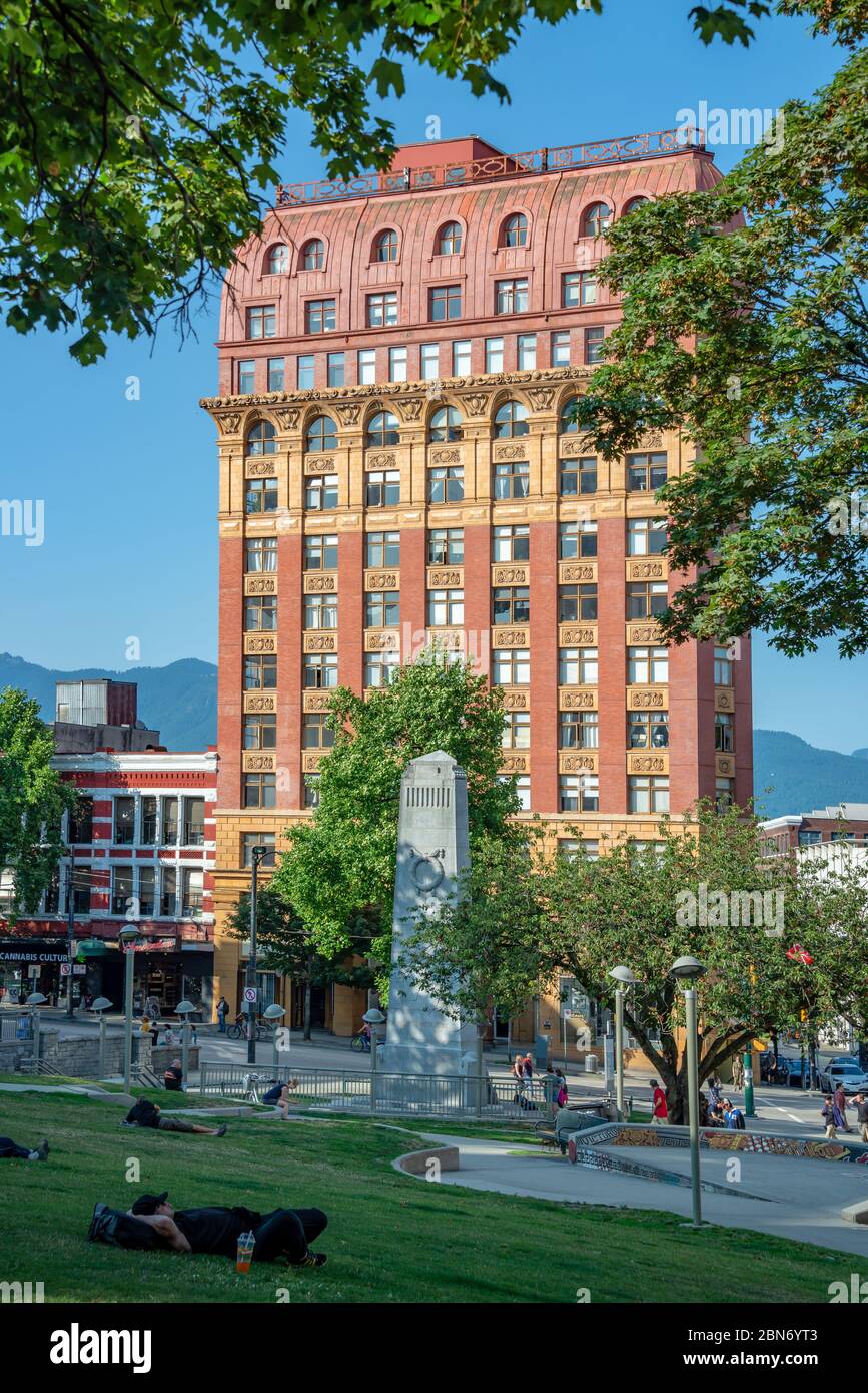VANCOUVER, CANADA - AUGUST 3: Heritage Dominion building on Victory Square, on August 3, 2019 in downtown Vancouver, Bristish Columbia, Canada Stock Photo