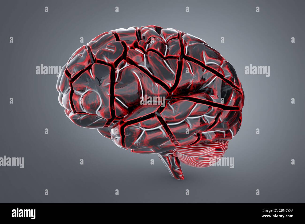 Shattered brain. Conceptual 3d illustration helpful for in visualizing brain diseases. Stock Photo
