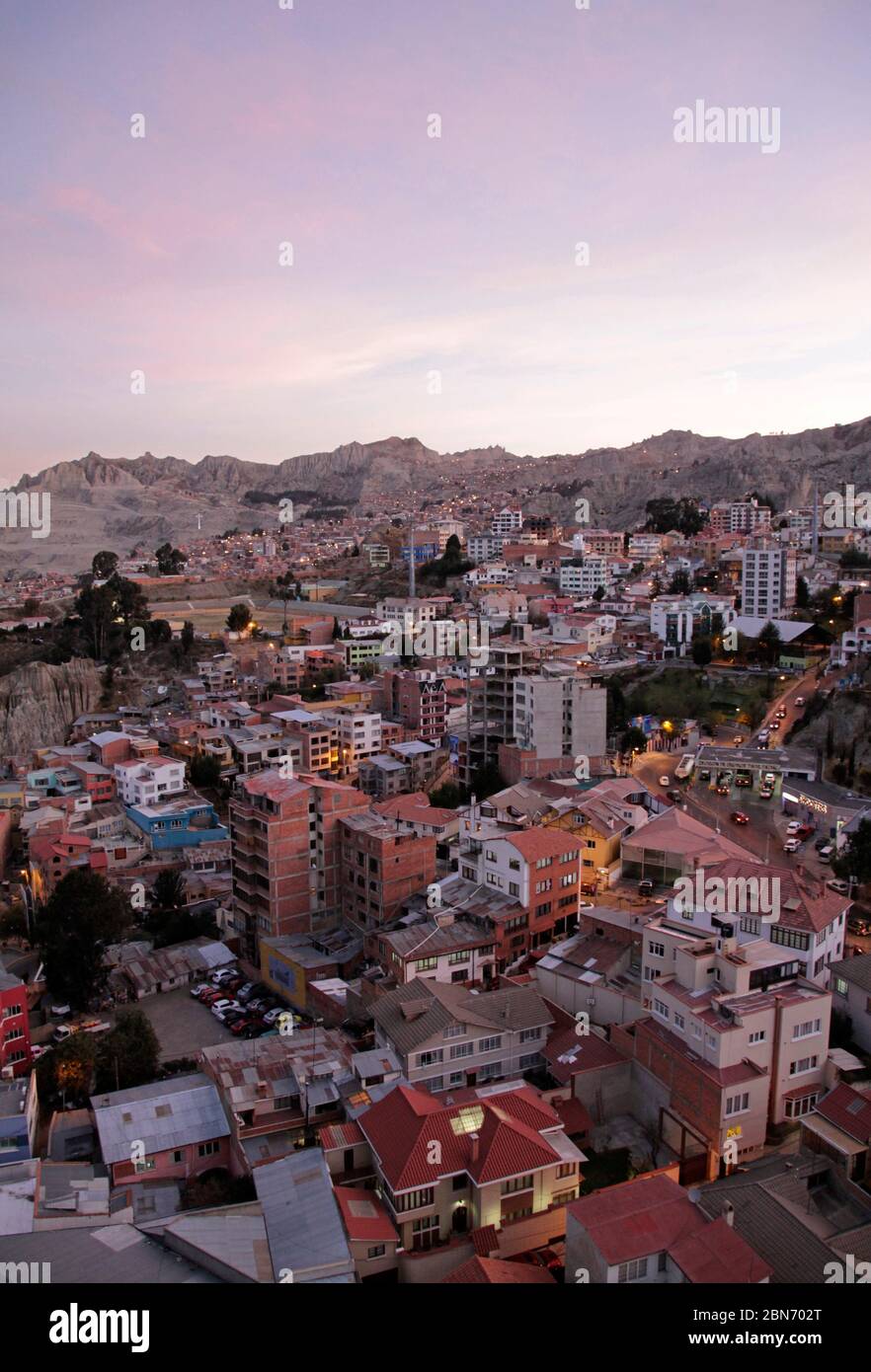 View over La Paz, Bolivia, in the evening hours Stock Photo