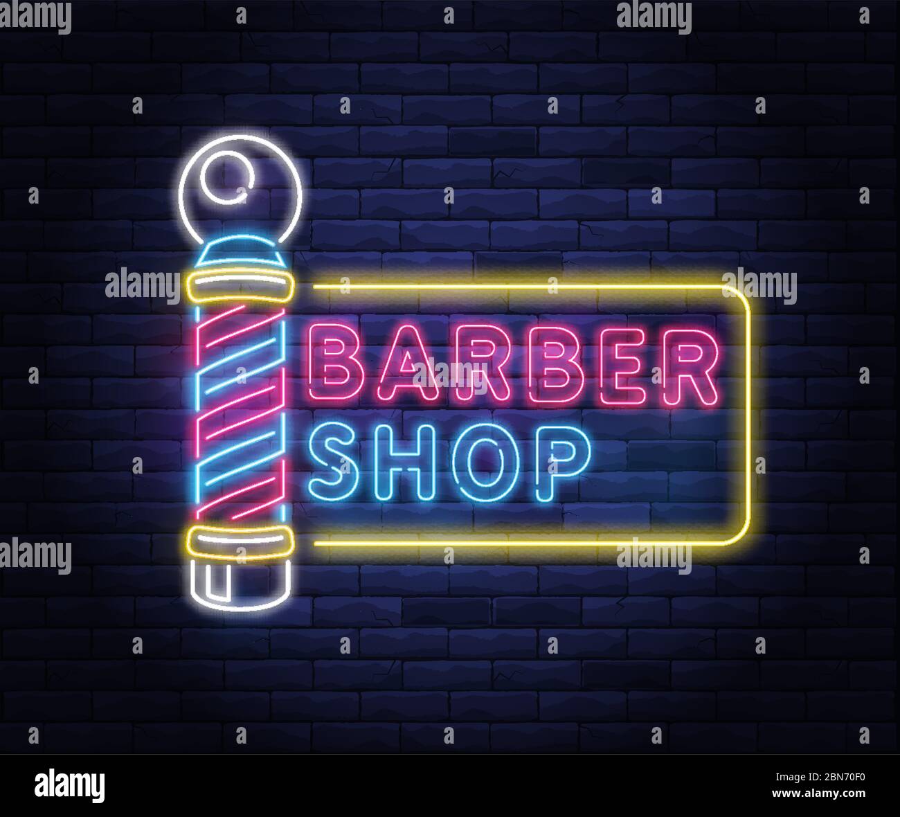 Illuminated neon barber shop design. Stock Vector