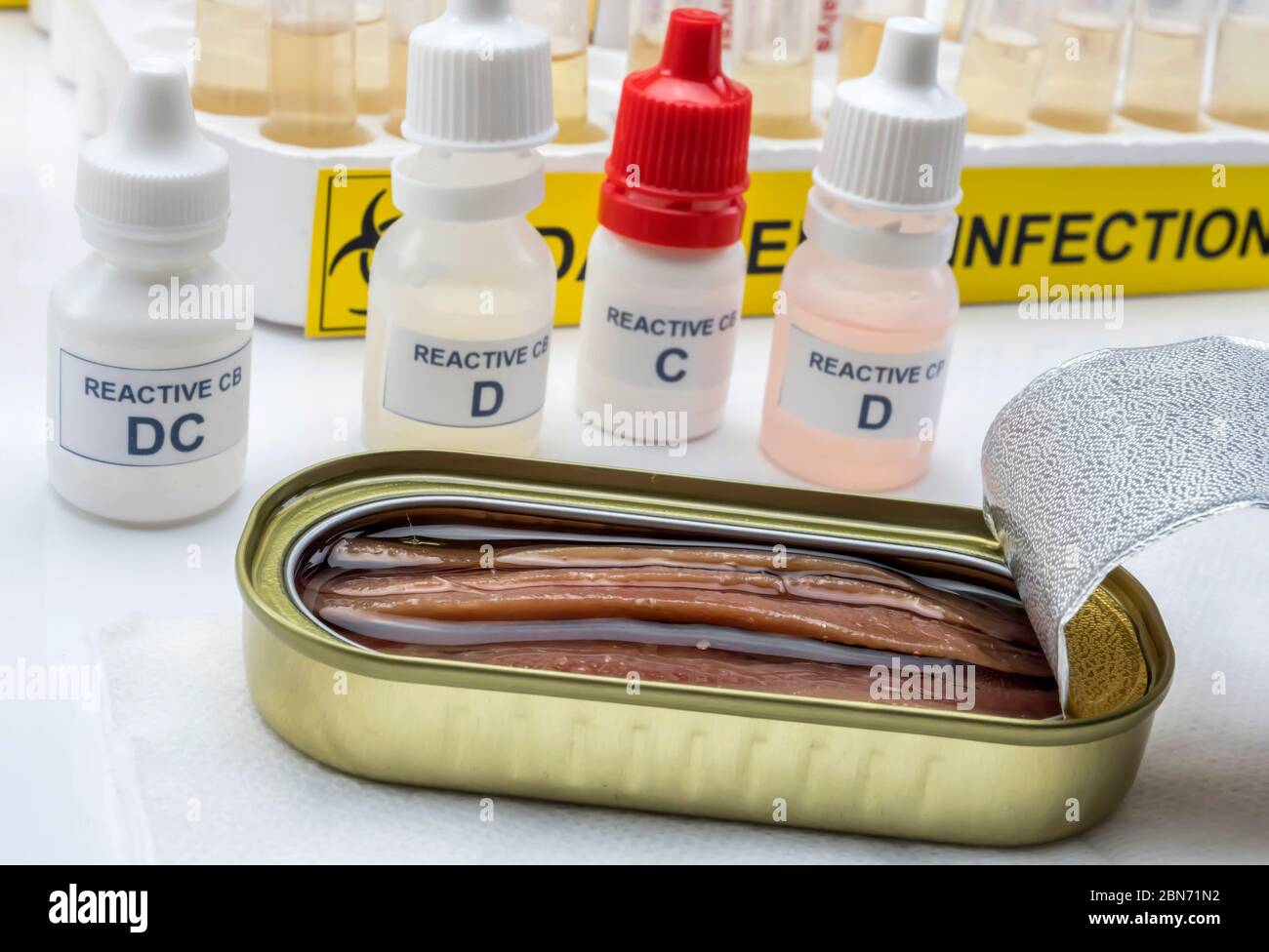 Canned food can contaminated by Clostridium botulinum toxin that causes