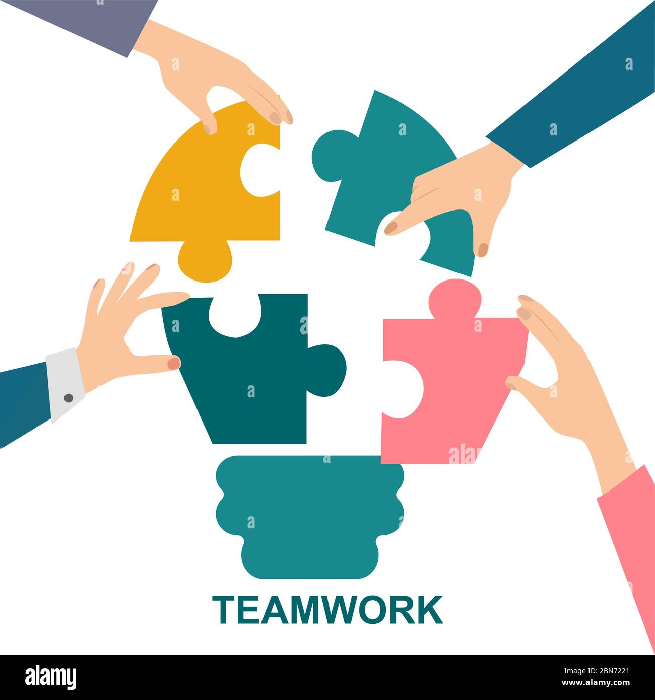 Teamwork and innovation. People's hands making light bulb from puzzle  pieces. Vector illustration in flat style Stock Vector Image & Art - Alamy