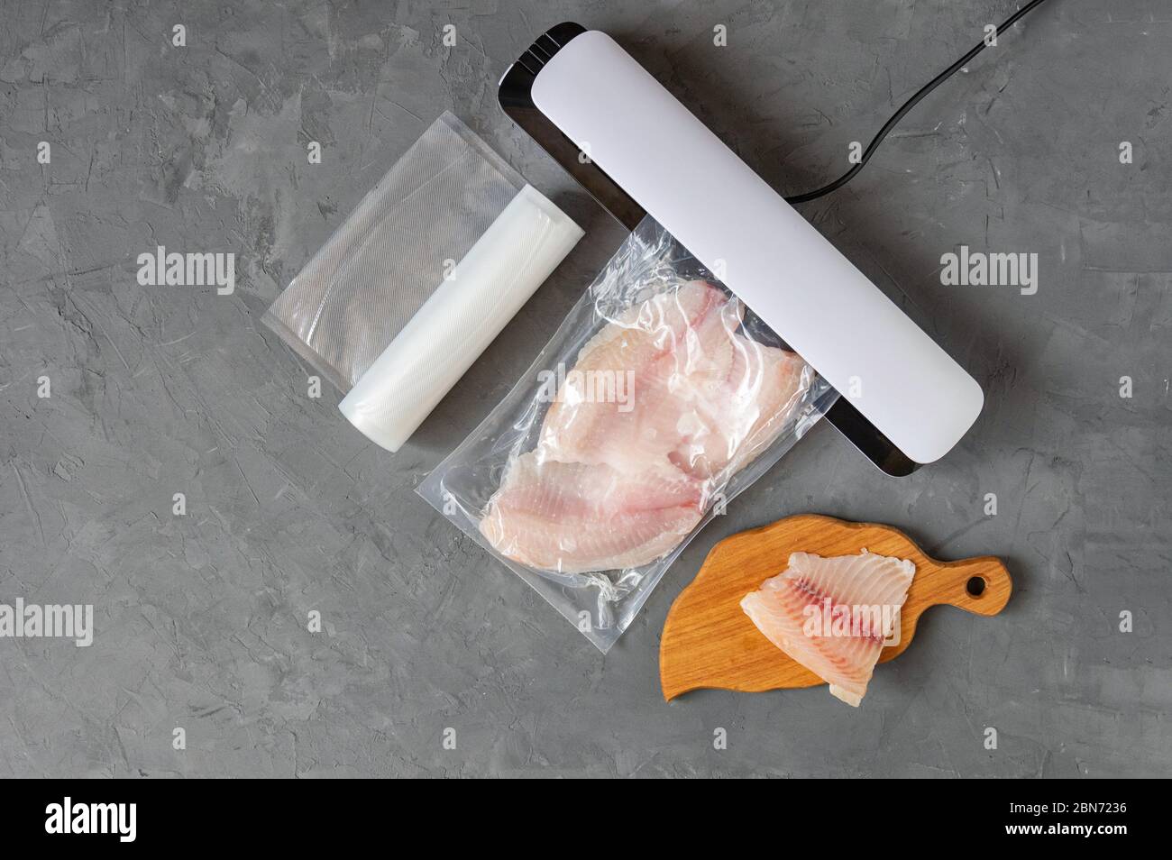 Vacuum Packaging Of Fish Extending The Shelf Life Of Products Sous Vide Low Temperature Cooking Products Top View Flat Lay Stock Photo Alamy