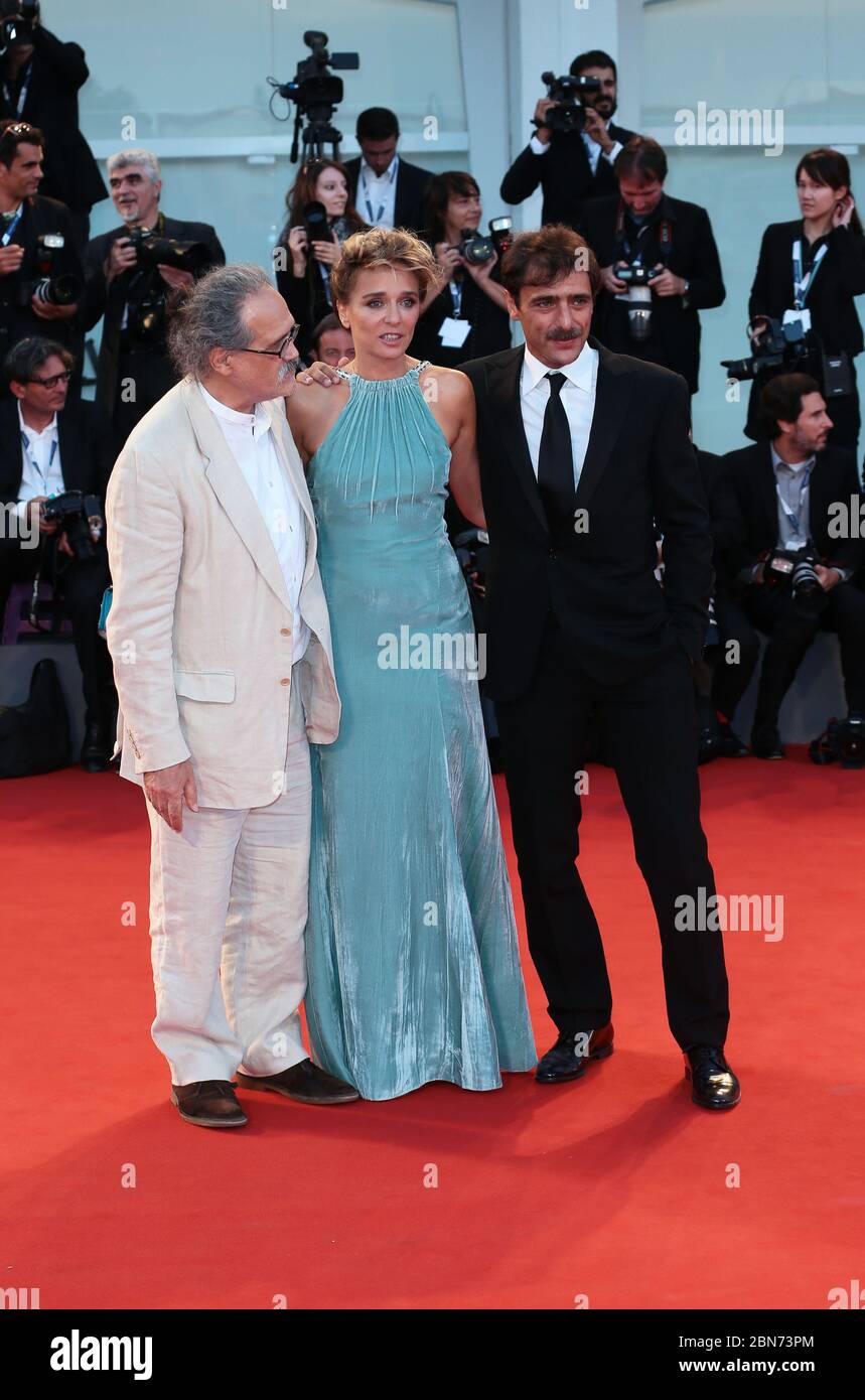VENICE, ITALY - SEPTEMBER 11:  Giuseppe Gaudino, Valeria Golino and Adriano Giannini  attends a premiere for 'Per Amor Vostro' during the 72nd Venice Stock Photo