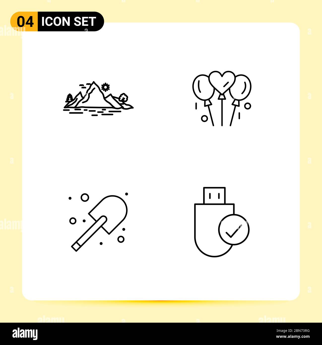 Universal Icon Symbols Group of 4 Modern Filledline Flat Colors of nature, digging, mountain, love, garden Editable Vector Design Elements Stock Vector