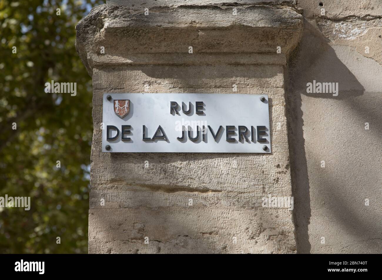 Street Sign Rue de la Juiverie in the Jewish Quaterat Carpentras Vaucluse Stock Photo