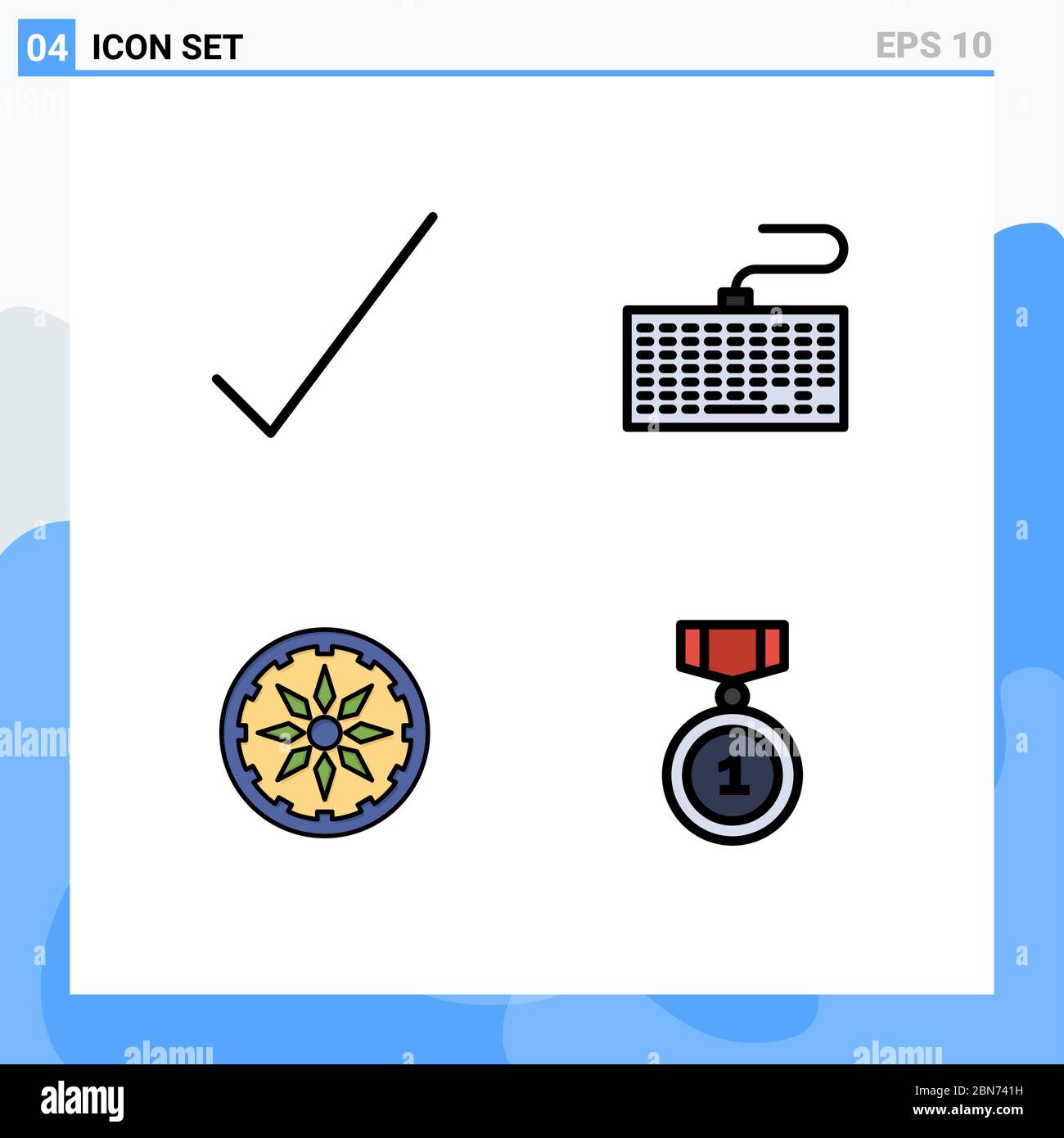 Modern Set Of 4 Filledline Flat Colors And Symbols Such As Check