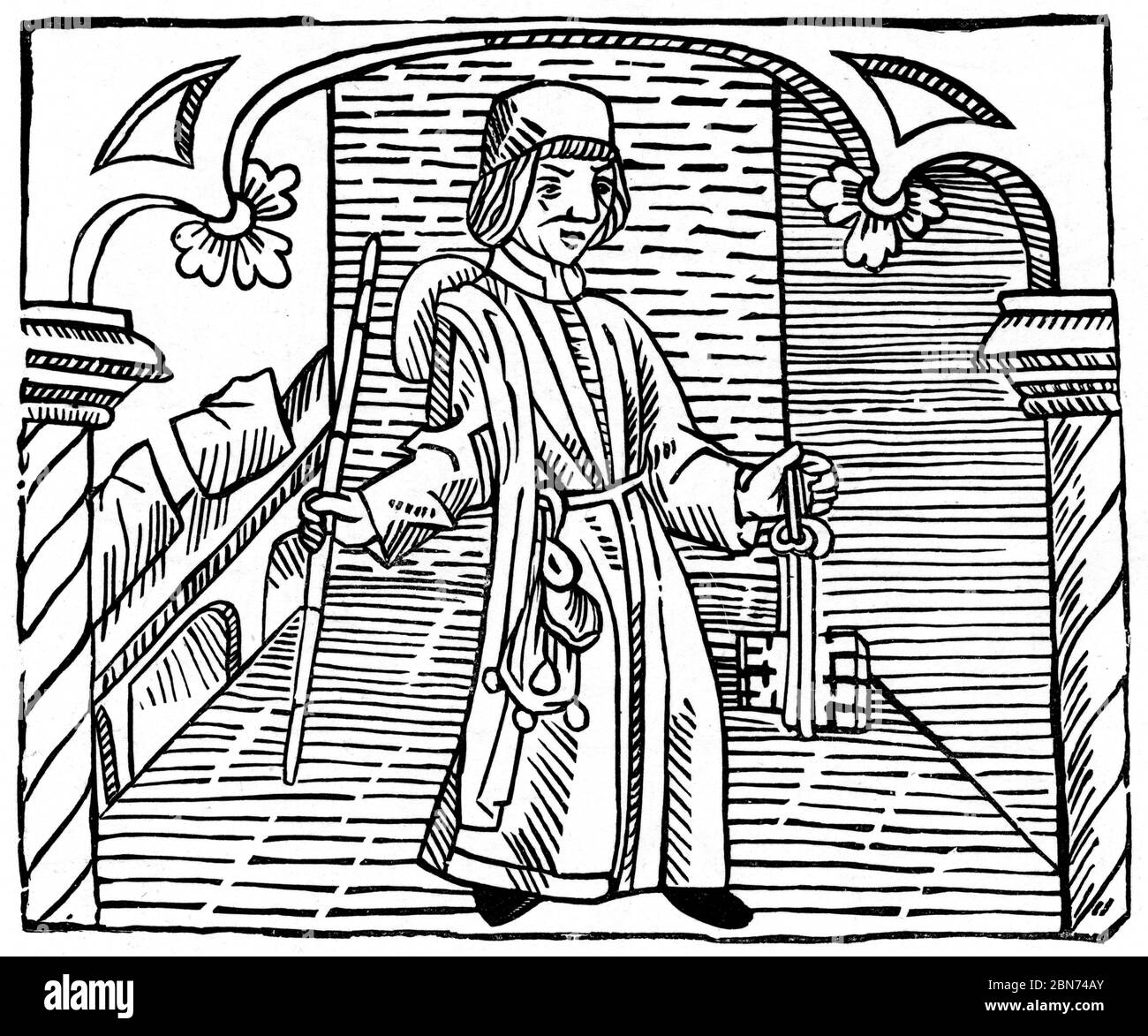 Toll Gatherer, 1483. The Toll Gatherer from William Caxton's (c1422-c1491) The Game and Playe of the Chesse, 1483. Stock Photo
