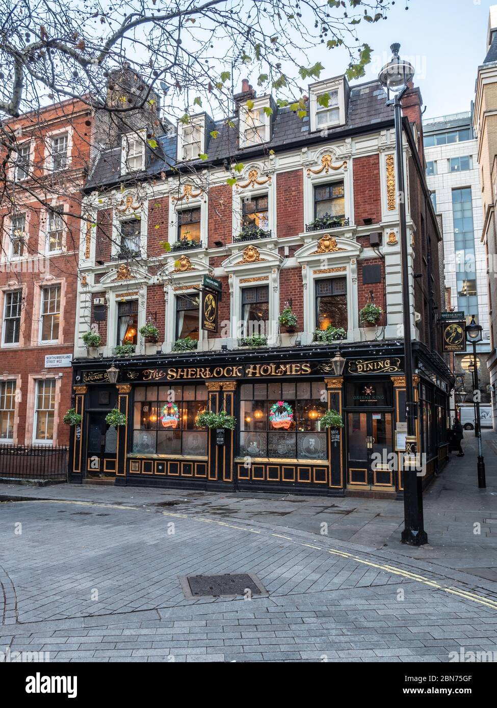 The Sherlock Holmes public house in Westminster, London. Christmas
