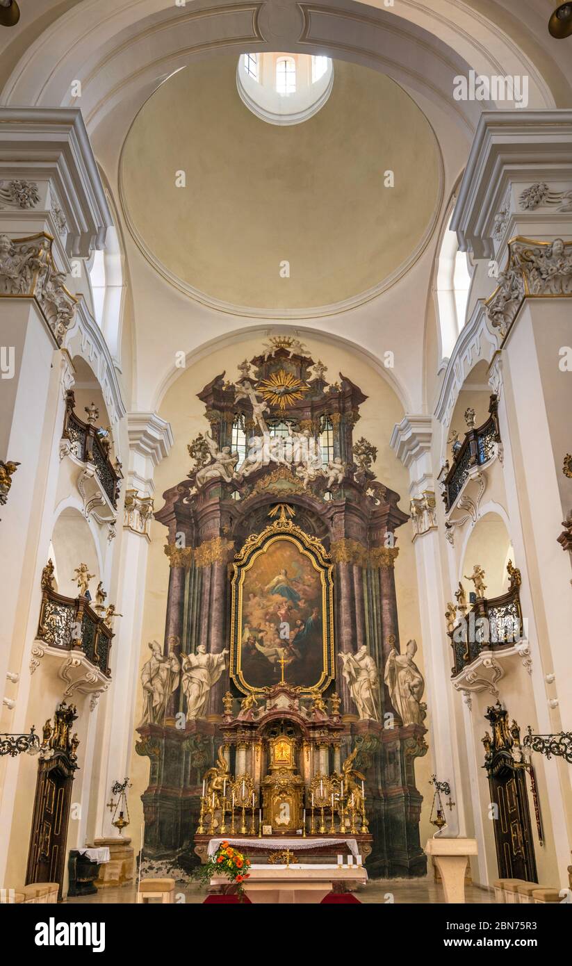 Main altar, Baroque style, at Assumption Church, 18th century, in Hradec Kralove, Bohemia, Czech Republic, Central Europe Stock Photo