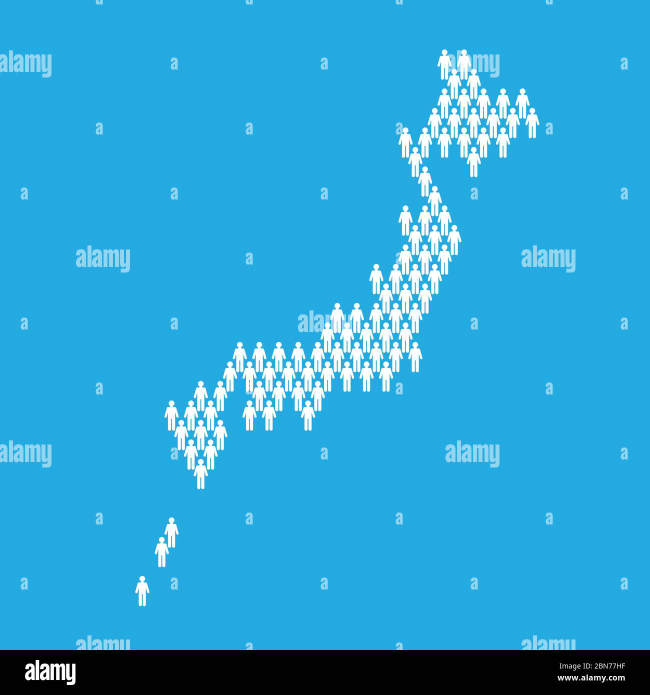 Japan population. Statistic map made from stick figure people Stock Vector