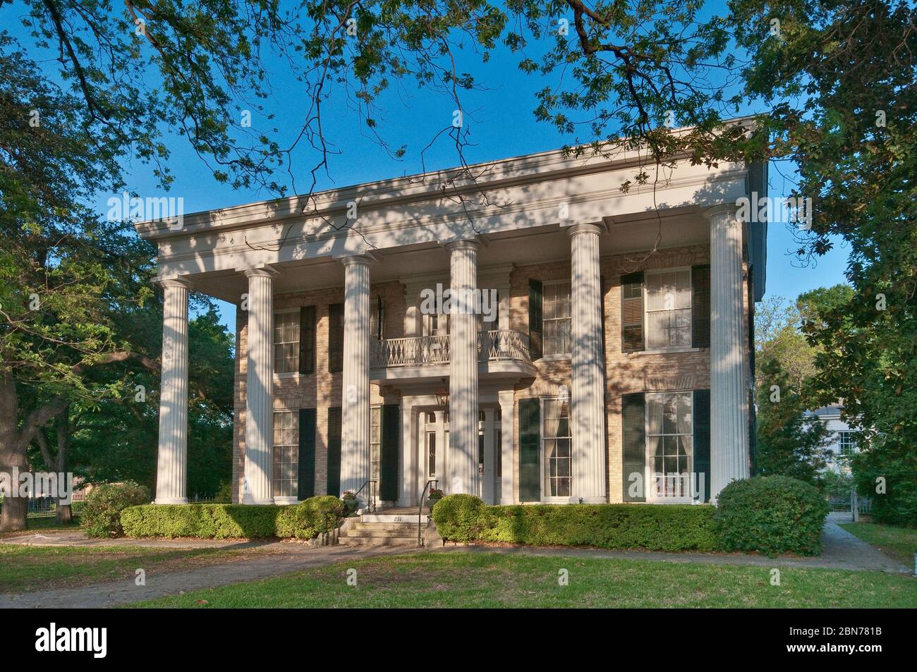 Neill-Cochran Museum House, in Greek Revival style with Doric columns, in Austin, Texas, USA Stock Photo