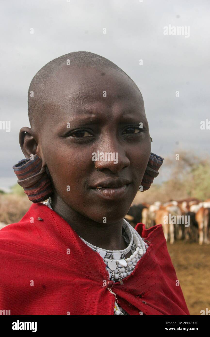 Portrait of a Maasai Woman. Maasai is an ethnic group of semi-nomadic people. Photographed in Tanzania Stock Photo