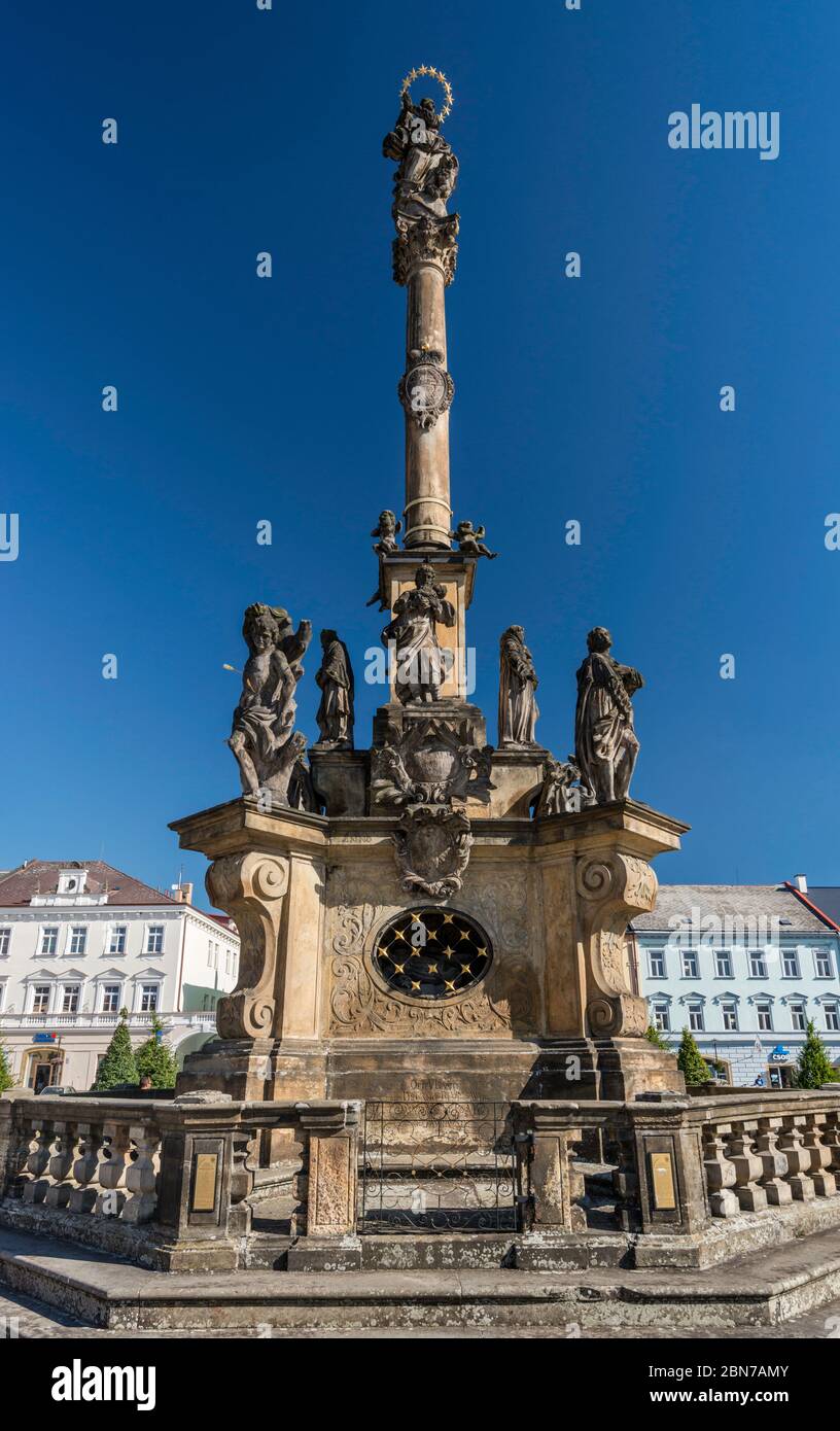 Plague Column, 1720, at namesti Masaryka in Moravska Trebova, Moravia, Czech Republic, Central Europe Stock Photo