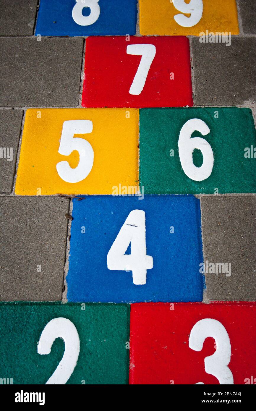 Hopscotch in Colorful Sidewalk Tiles, Game for Children Stock Photo Alamy