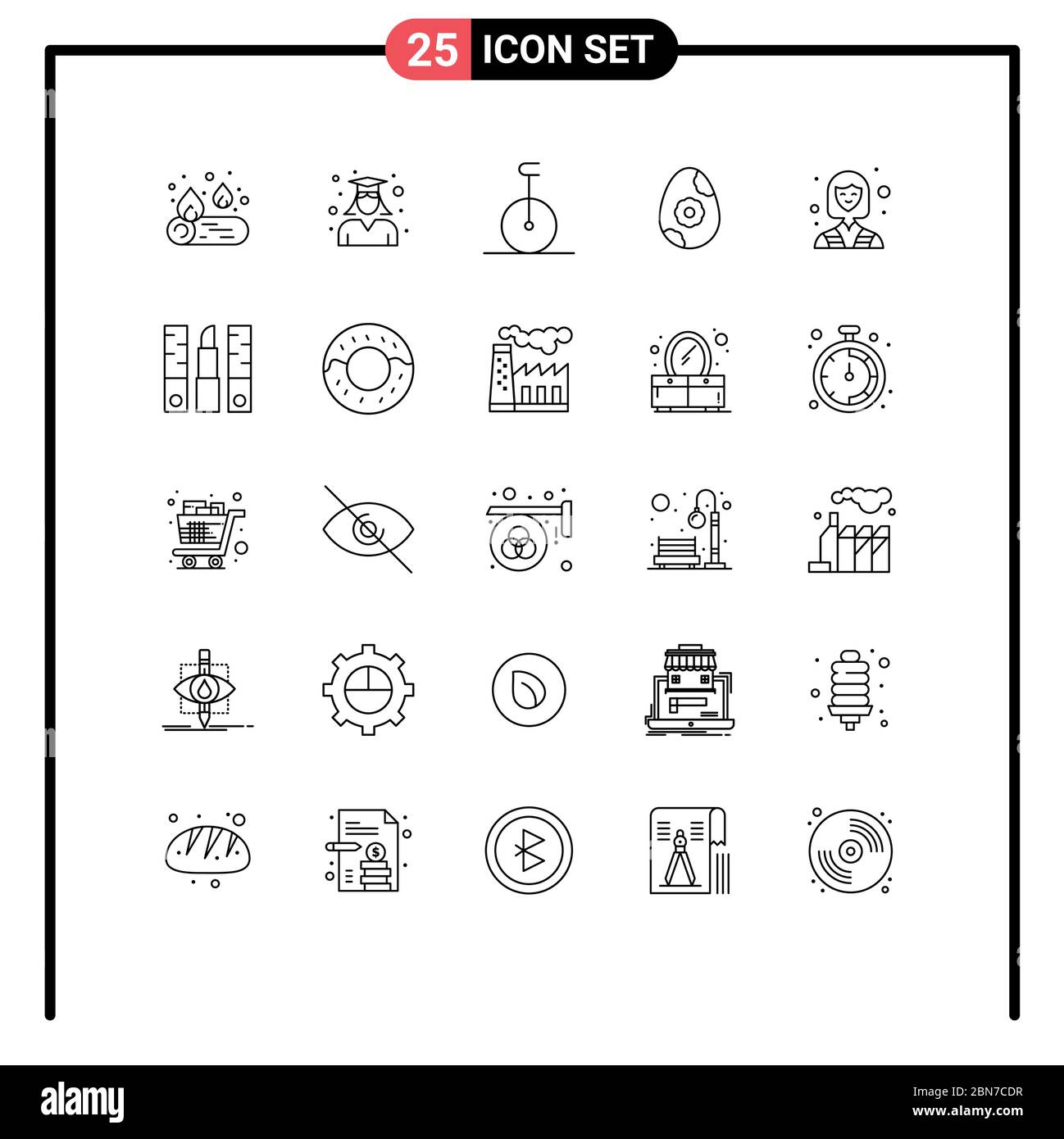 Set of 25 Modern UI Icons Symbols Signs for worker, industry, circus, female, easter Editable Vector Design Elements Stock Vector