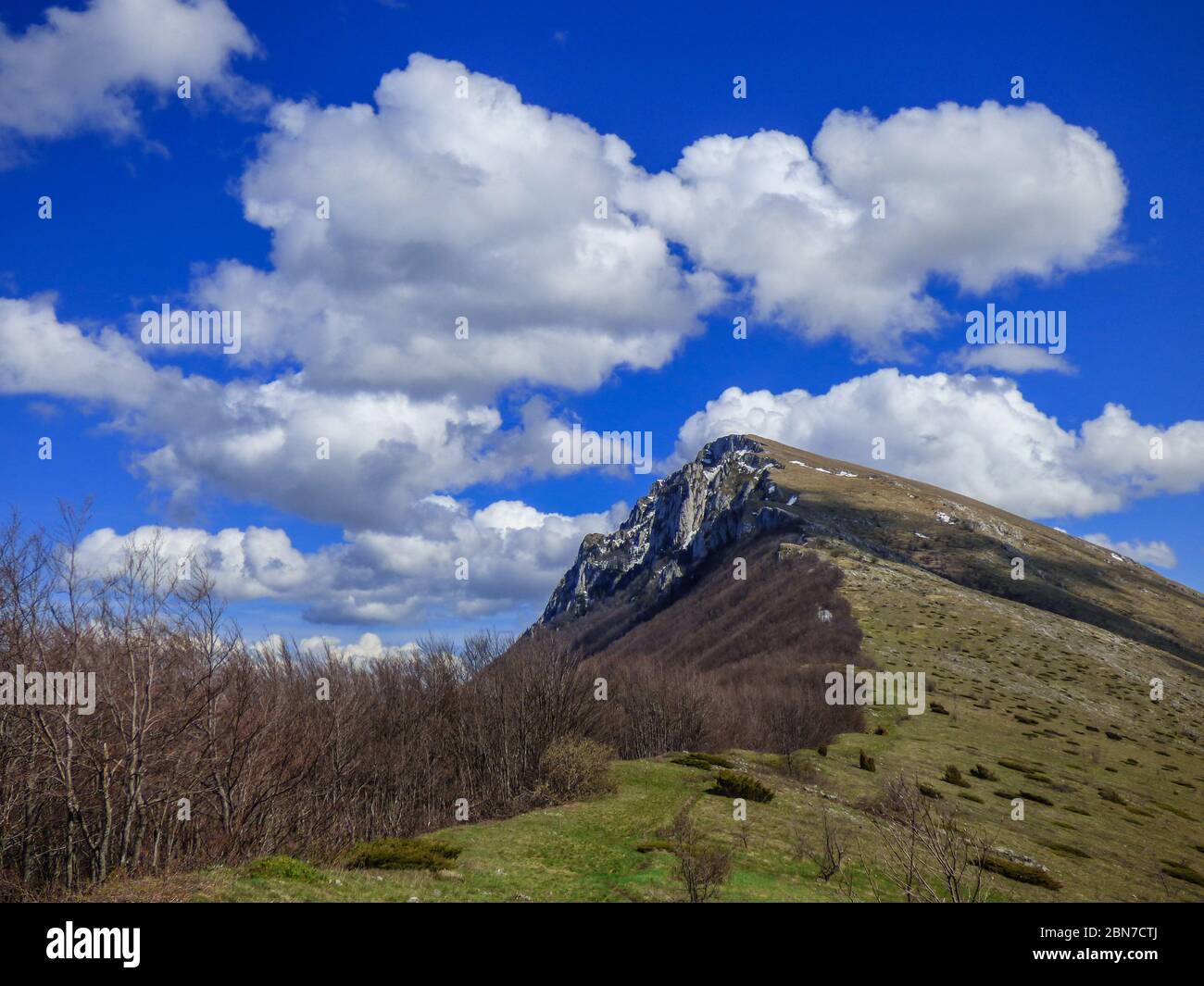 View to the peak Trem, highest peak of Suva planina (english translation Dry mountain) in southeastern Serbia in the spring 2015 Stock Photo