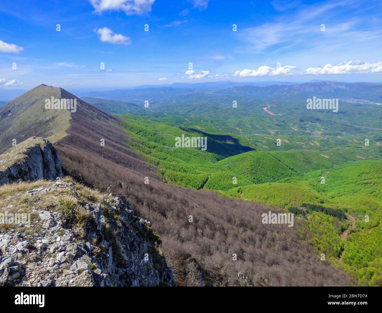 View to the peak Sokolov kamen at Suva planina (english translation Dry mountain) in southeastern Serbia in the spring 2015 Stock Photo
