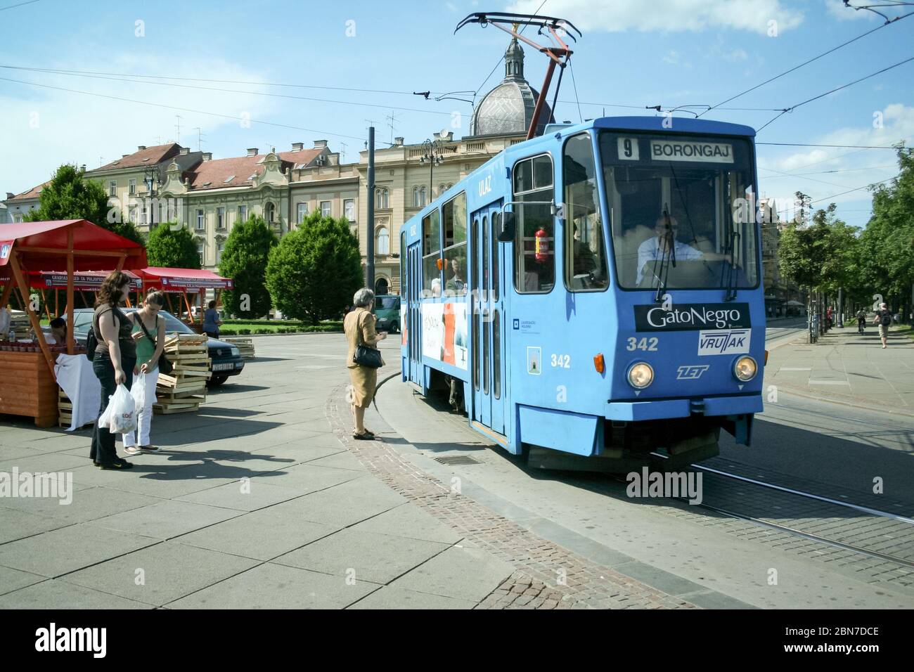 ZAGREB, CROATIA - JUNE 1, 2008: Tatra KT4 tram, belonging to the Zagreb Tramway system, also called zagrebacki elektricni tramvaj, on the glavni kolod Stock Photo