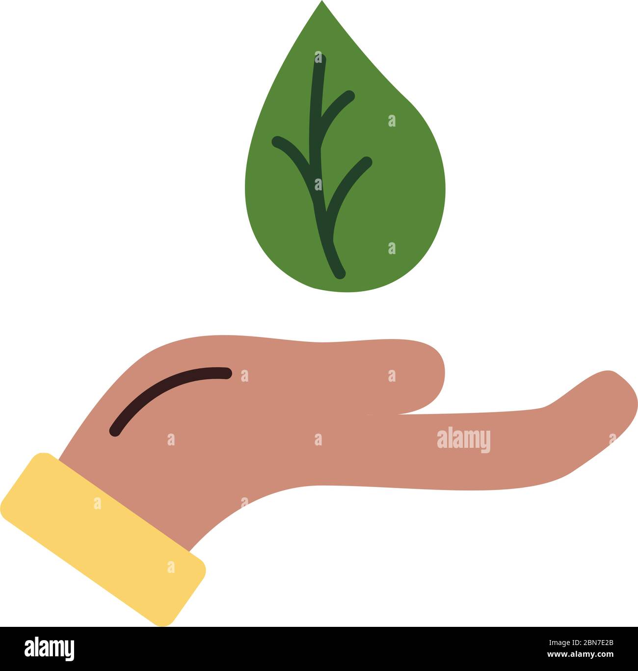 hand with leaf plant organic flat style icon Stock Vector Image & Art ...