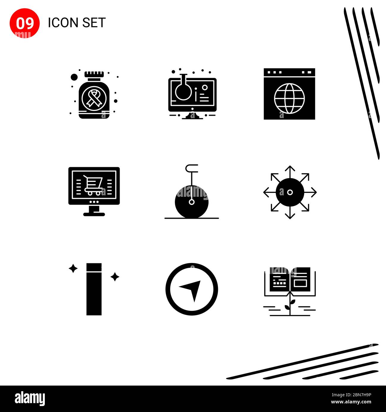 Modern Set of 9 Solid Glyphs and symbols such as circus, ecommerce, test tube, computer, website Editable Vector Design Elements Stock Vector