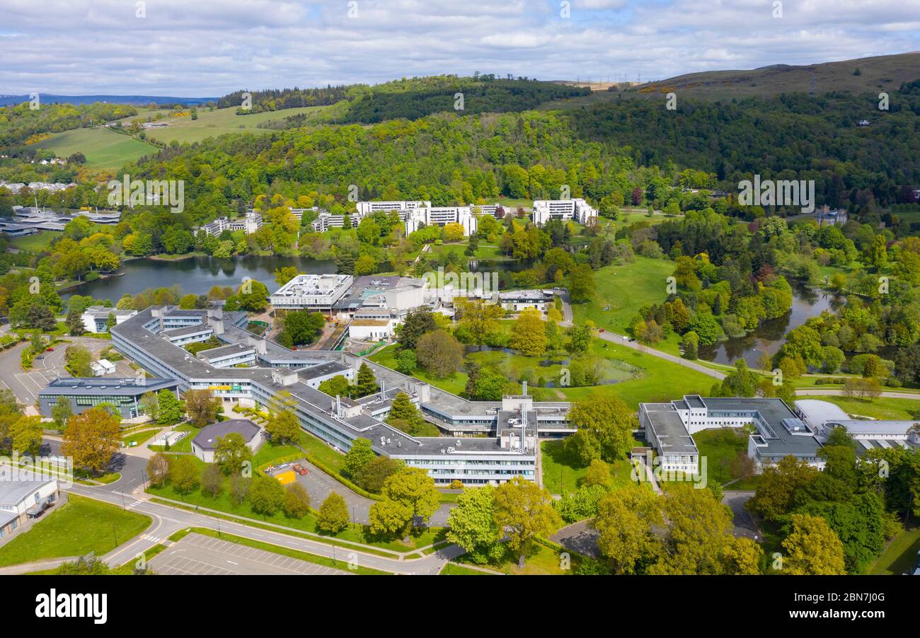 Aerial view of campus of Stirling University closed due to covid19
