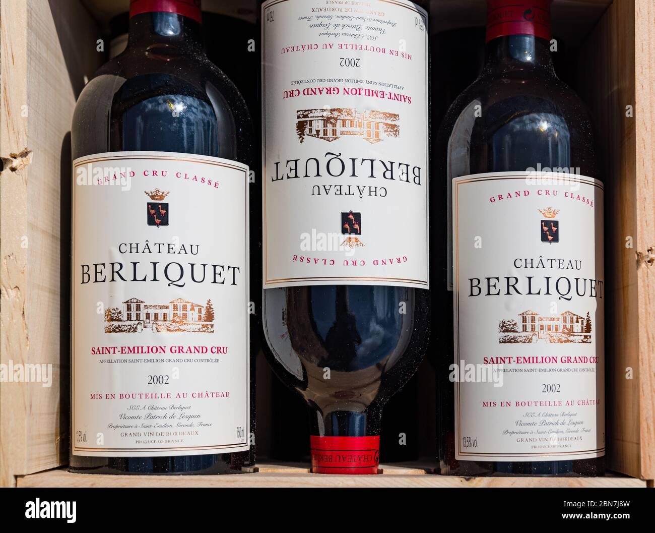 C of Bordeaux St Emilion grand cru classe Chateau Berliquet French red wine bottles Stock Photo