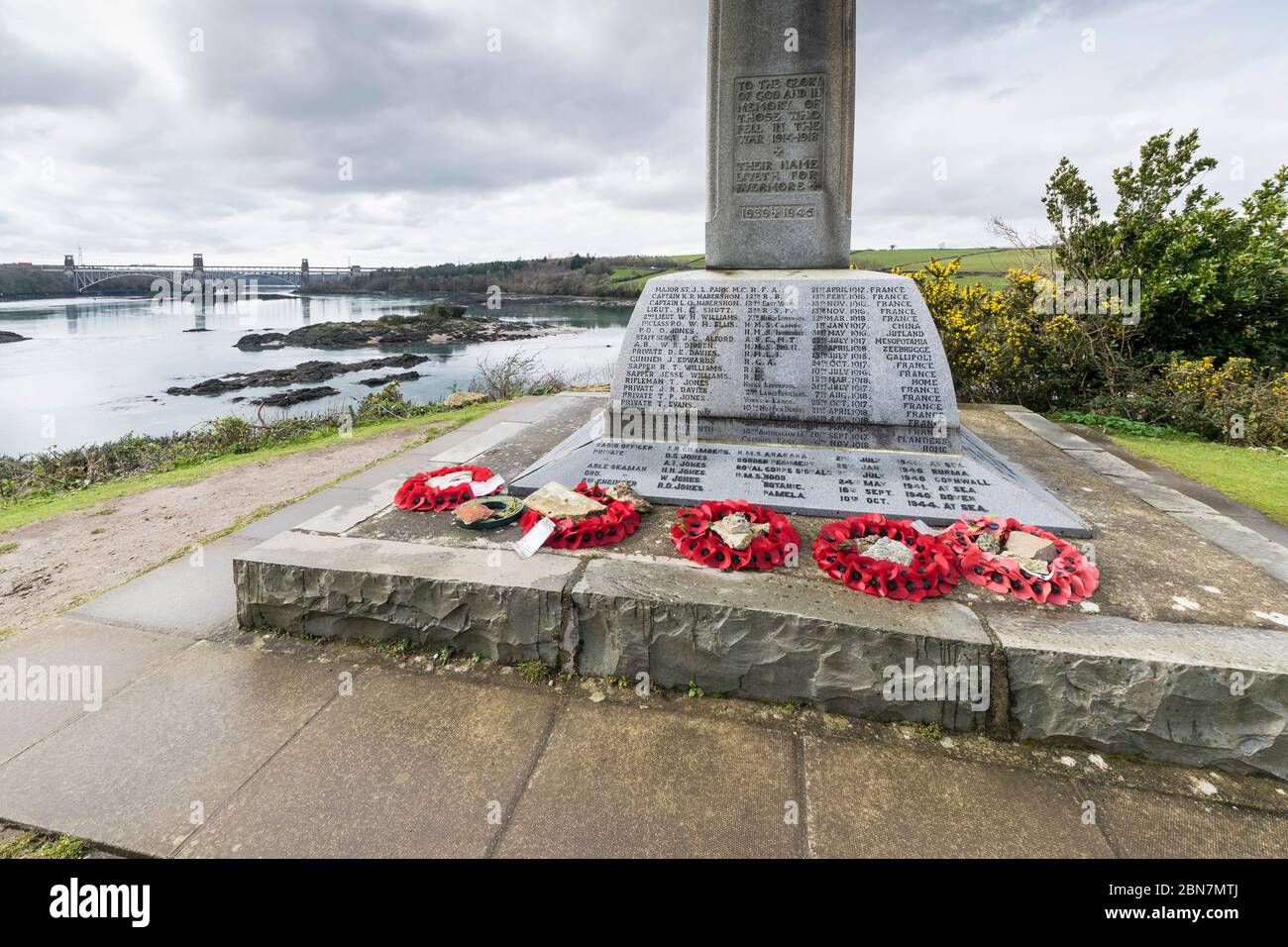 Church Island War memorial at St Tysilio church graveyard Porthaethwy Menai Bridge on Anglesey in North Wales Stock Photo