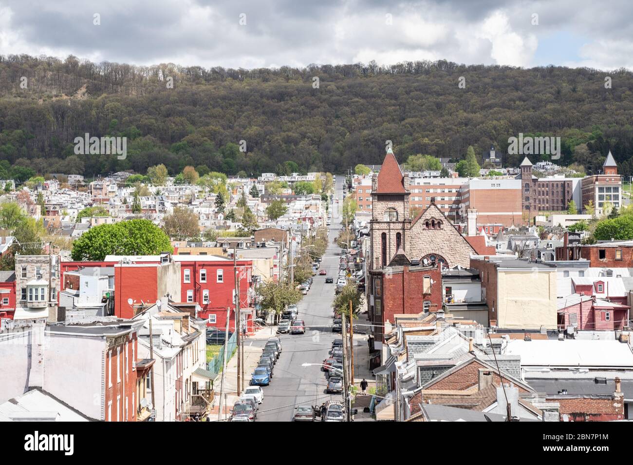 Reading, Pennsylvania-May 1: 2020: Aerial View of a Street in Reading Pennsylvania Stock Photo