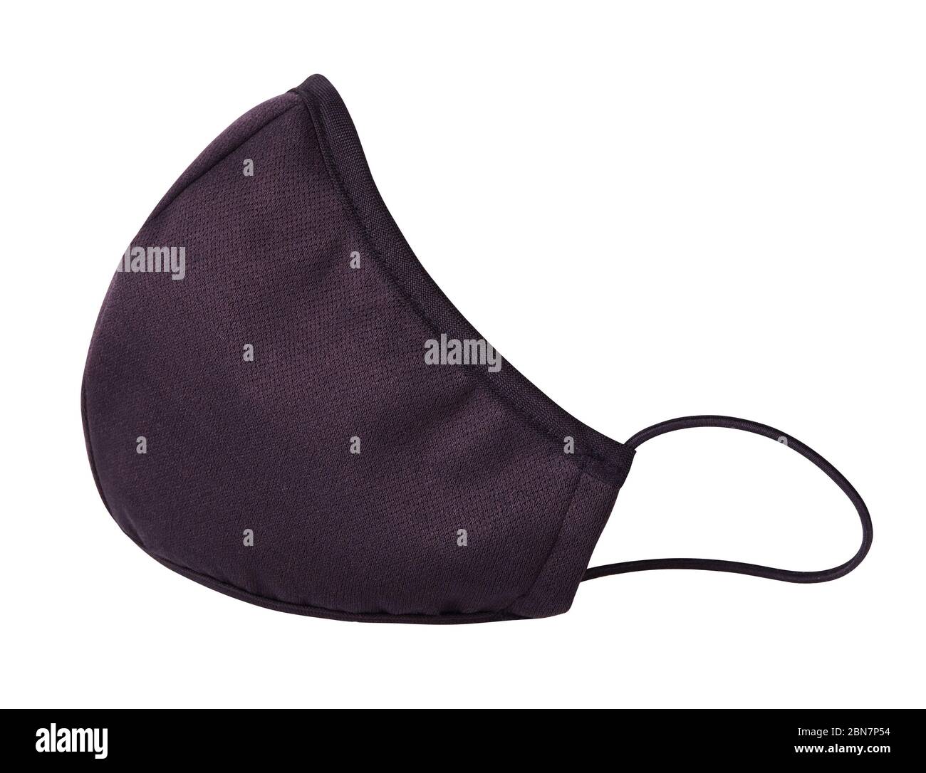 Black fabric facial mask for health protection isolated on white background.  Ear-loop mask to cover the mouth and nose. Stock Photo