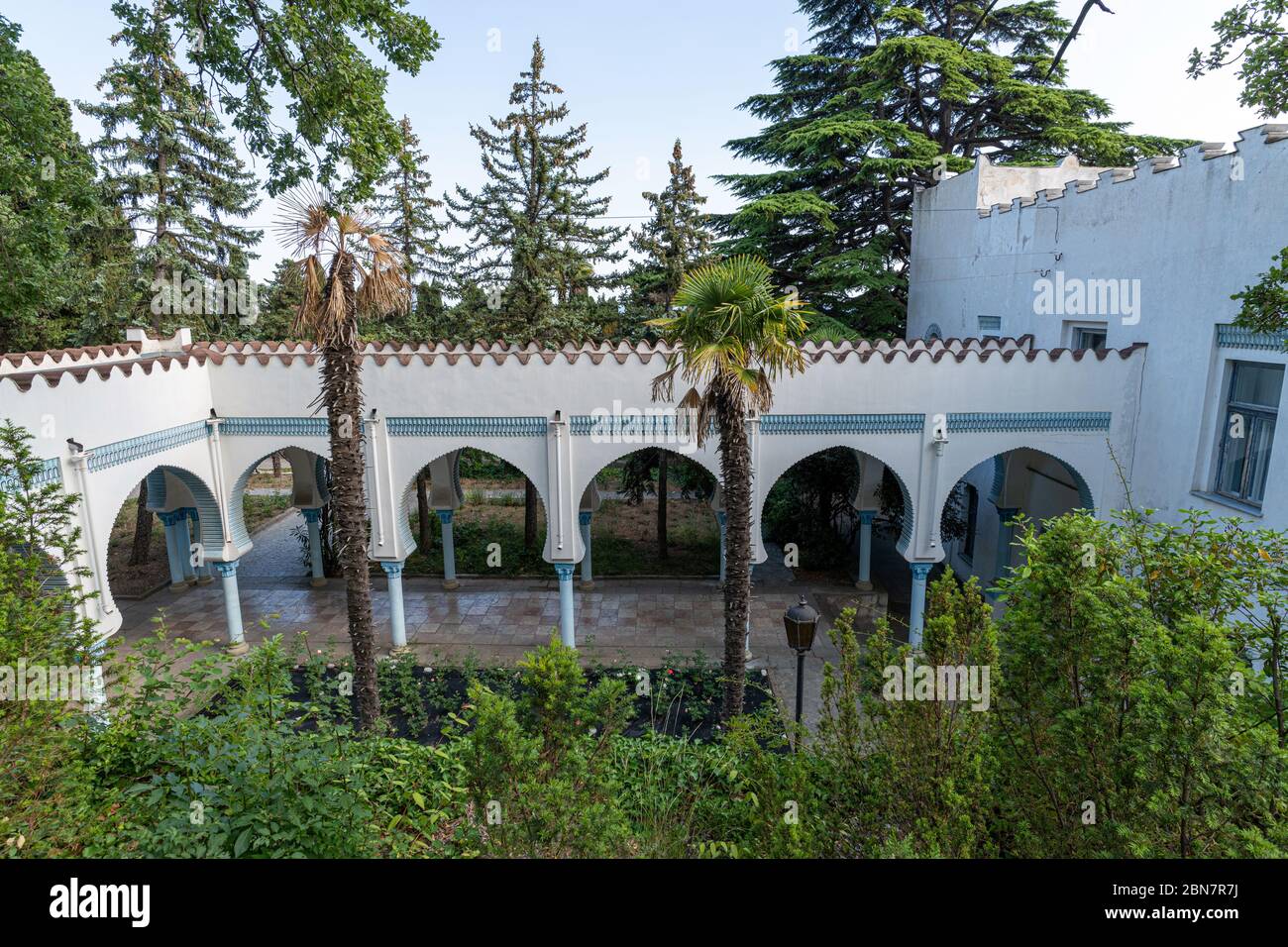 Koreiz, Crimea - July 7. 2019. Dulber Palace is object of cultural heritage of federal significance. Now a sanatorium Stock Photo