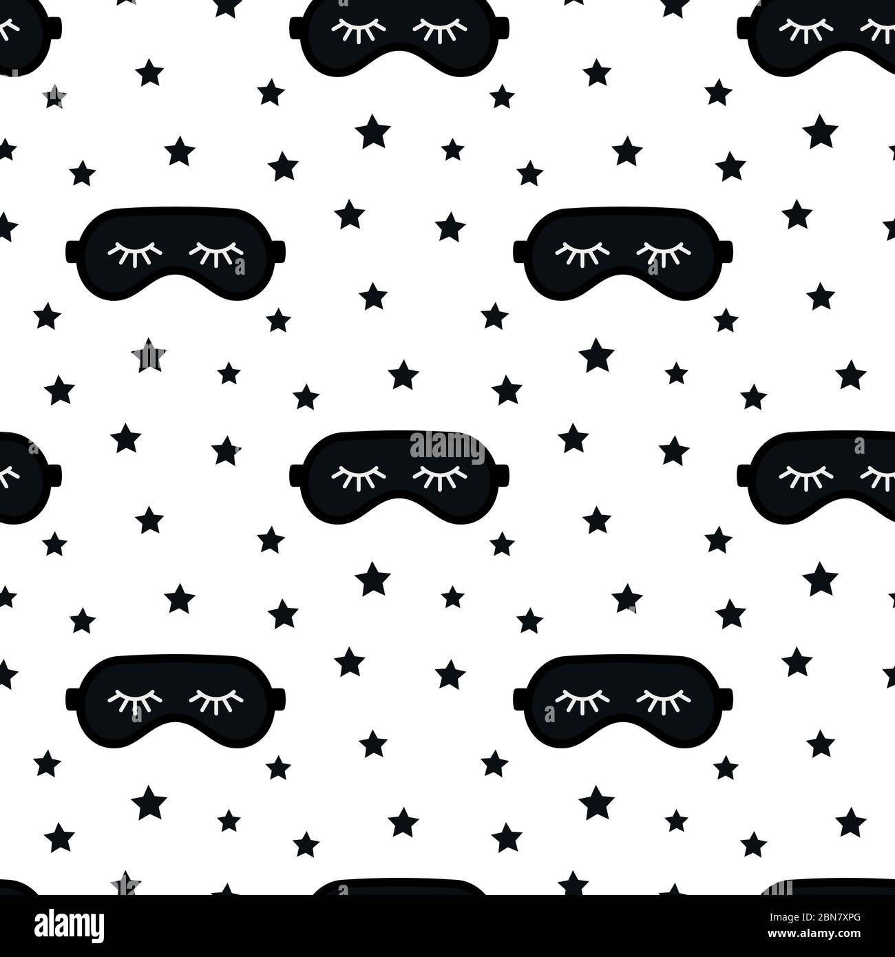 Black sleep mask vector seamless pattern isolated on white background
