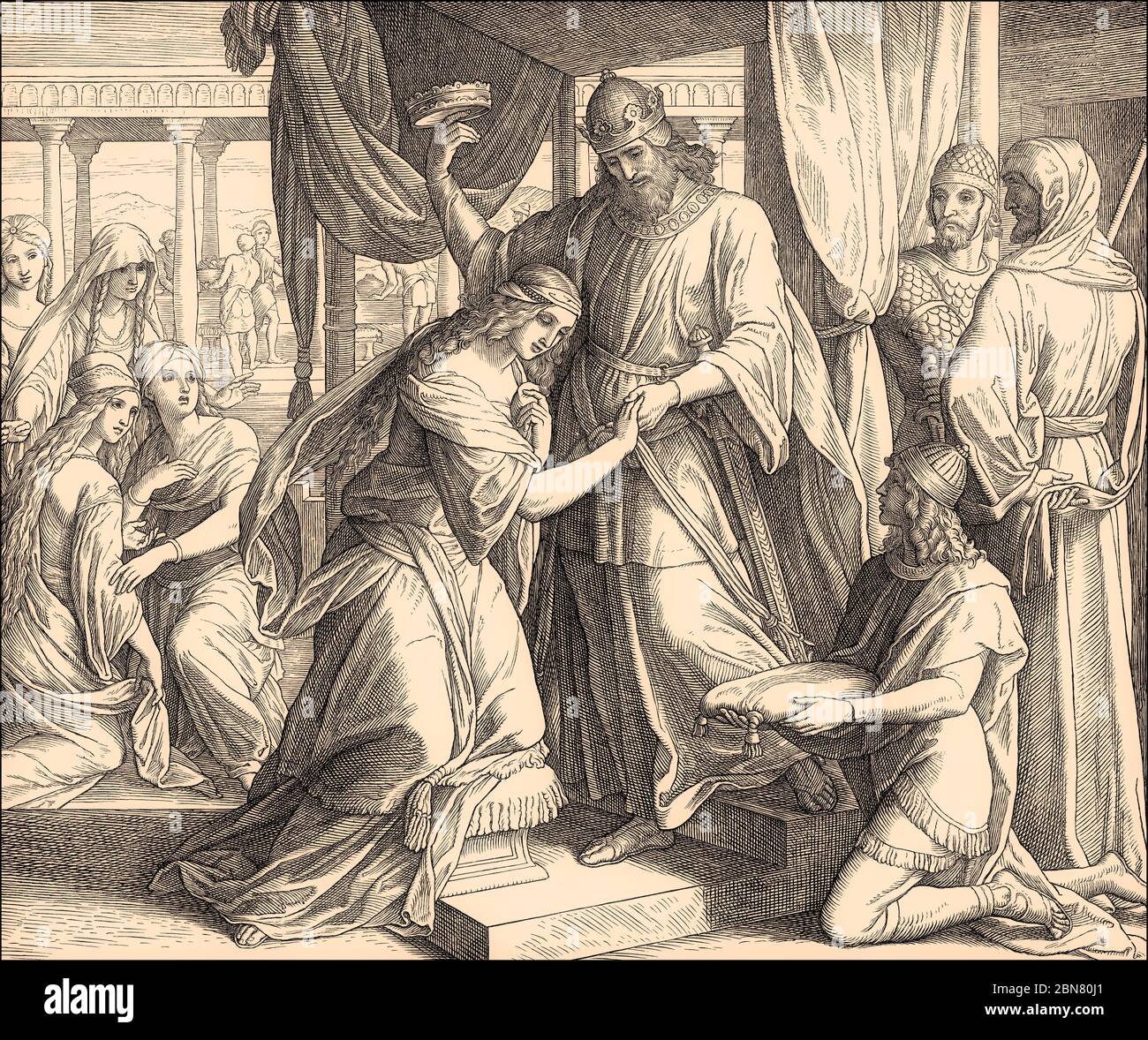 The Coronation of Esther, Old Testament, by Julius Schnorr von Carolsfeld Stock Photo