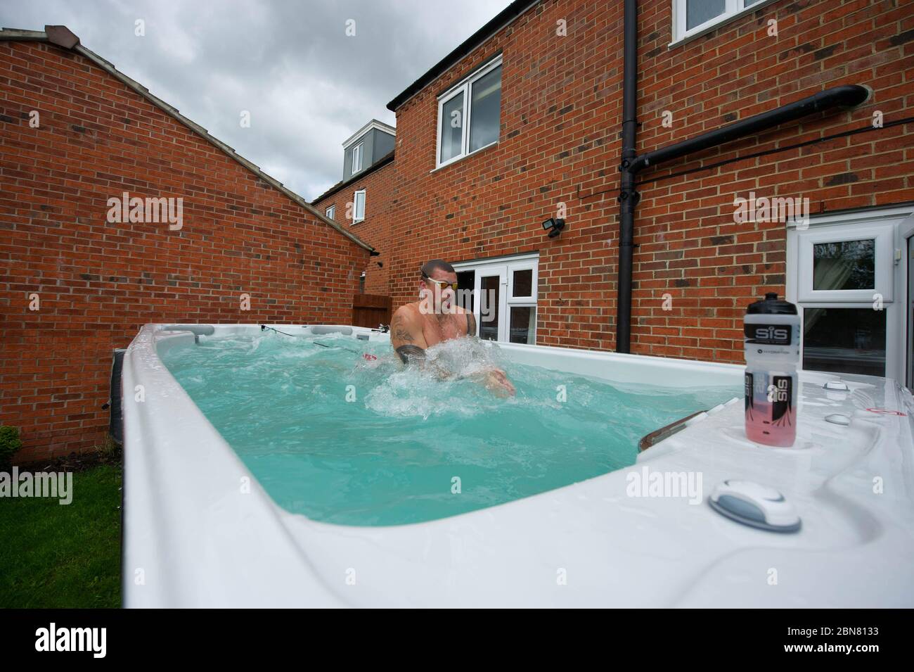 British swimmer Adam Peaty trains at his house in Loughborough in pool provided by Jacuzzi in partnership with Bedfordshire Hot Tubs to allow GB Olympic Swimmers to continue to train at home for Tokyo 2021 during the current UK lockdown. Stock Photo