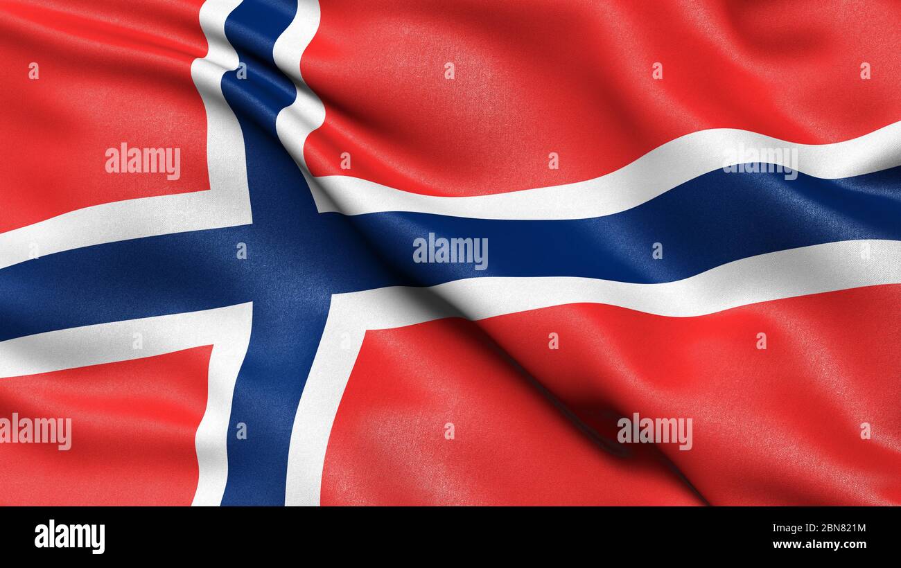 3D illustration of the flag of Norway waving in the wind Stock Photo ...