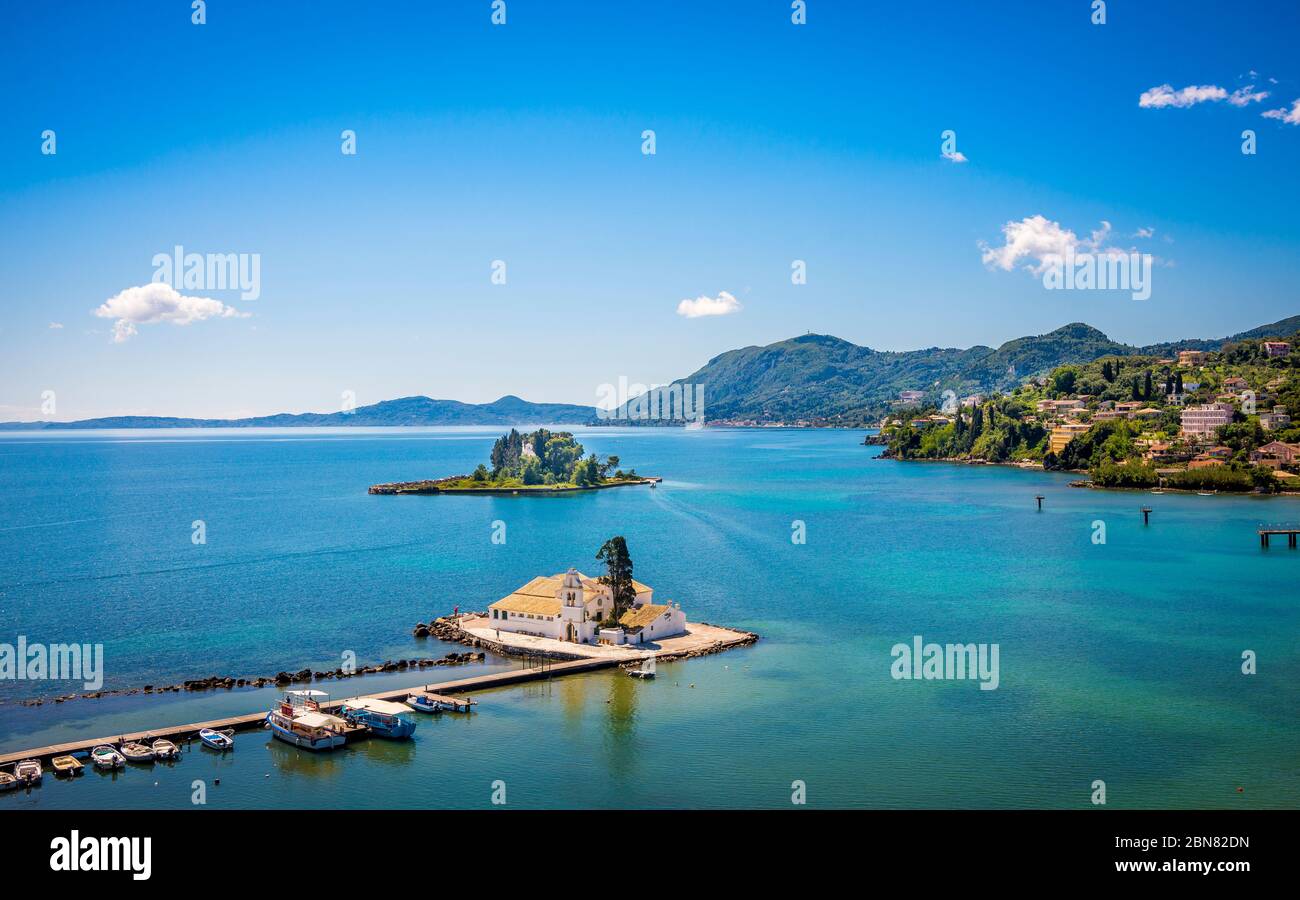 Vlacherna Monastery with Mouse Island behind on the Kanoni peninsula in ...