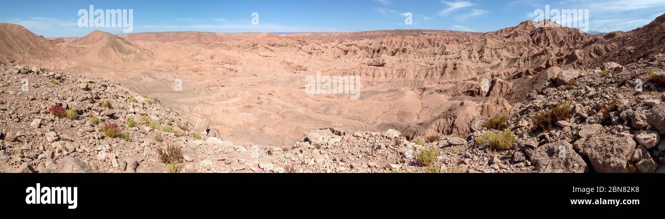 View over a gorge that is a tributary of the Rio San Pedro, San Pedro de Atacama, Chile Stock Photo