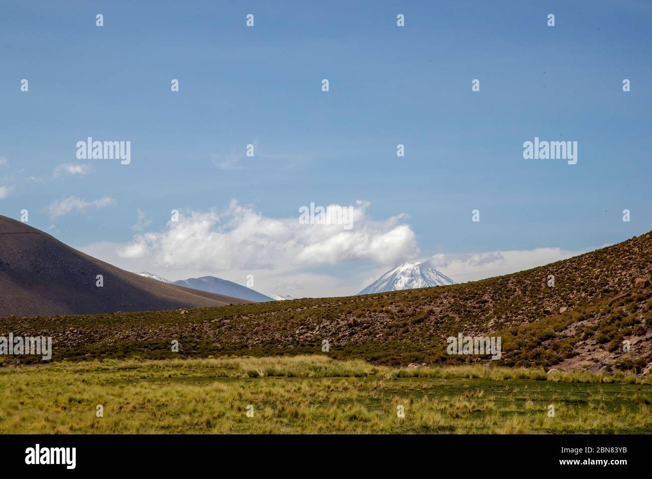 Looking towards the Sairecabur volcano, near  San Pedro de Atacama Stock Photo