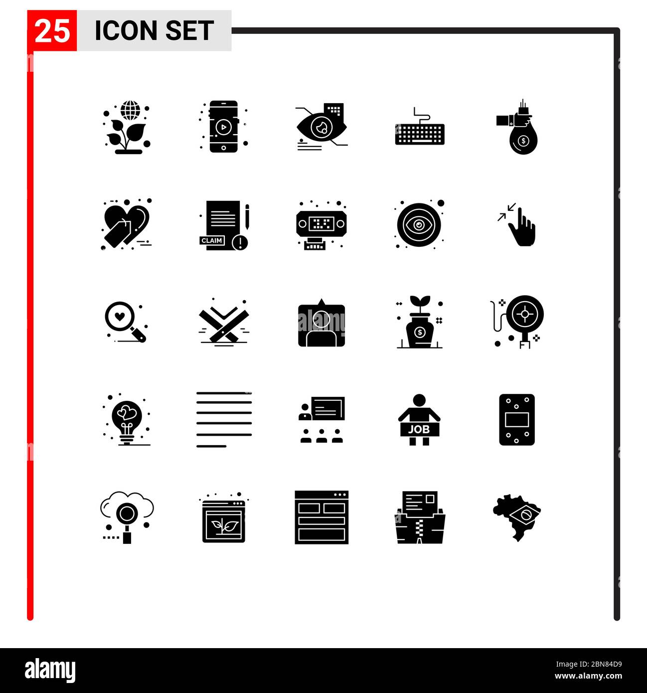 25 Creative Icons Modern Signs and Symbols of investment, finance, eyetap, bag, hardware Editable Vector Design Elements Stock Vector