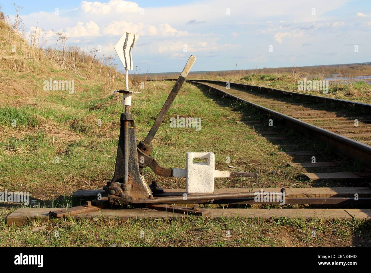 Railway arrow in black with a lever and pointer in Russia. The device ...