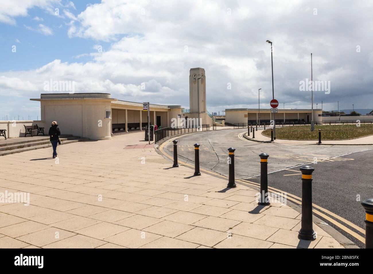 The art deco toilet block and bus station stand at The Front, Seaton Carew,Hartlepool,England,UK Stock Photo