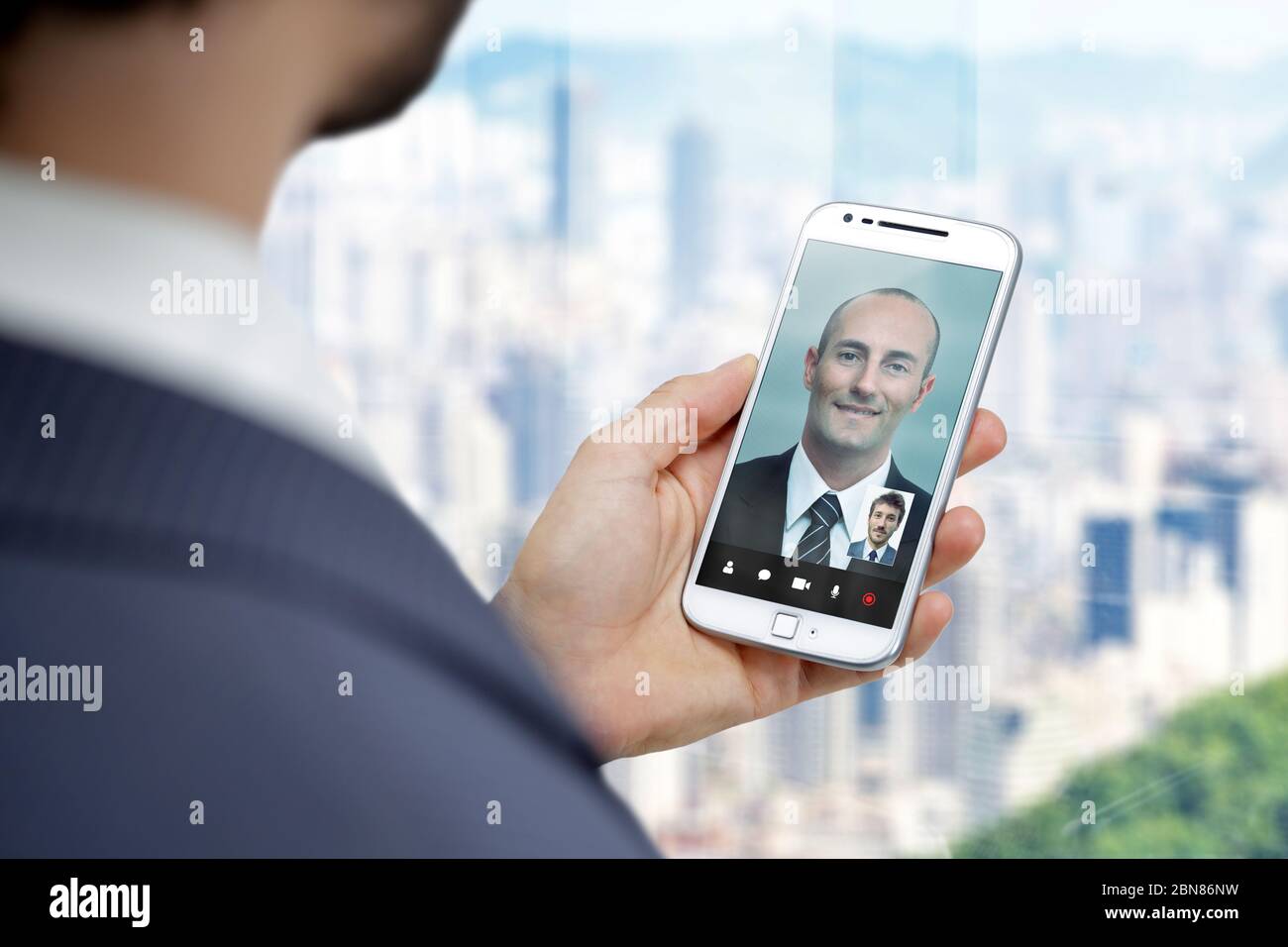 Happy female hold phone chat in social network read good news, shopping via  online store app at home Stock Photo by StudioVK