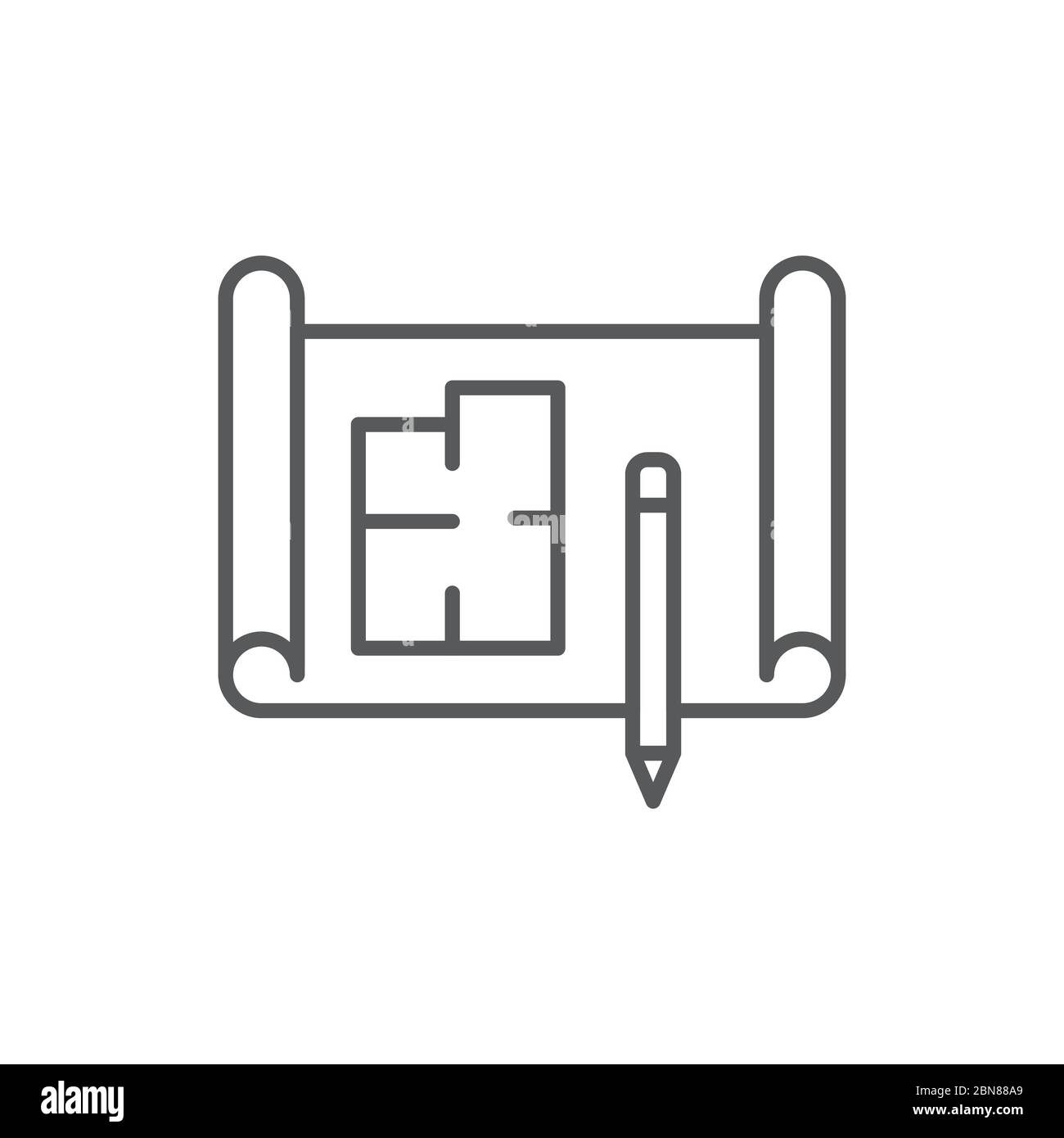 Blueprint and pencil vector icon symbol plan isolated on white background Stock Vector