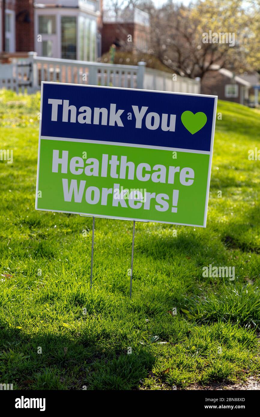 Sign, thanking Healthcare workers, by James D Coppinger/Dembinsky Photo Assoc Stock Photo