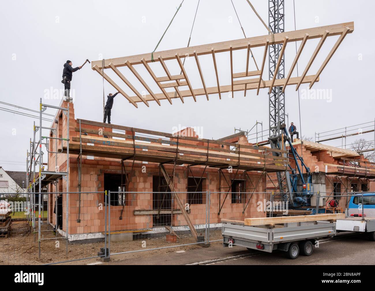 new built house in construction Stock Photo - Alamy