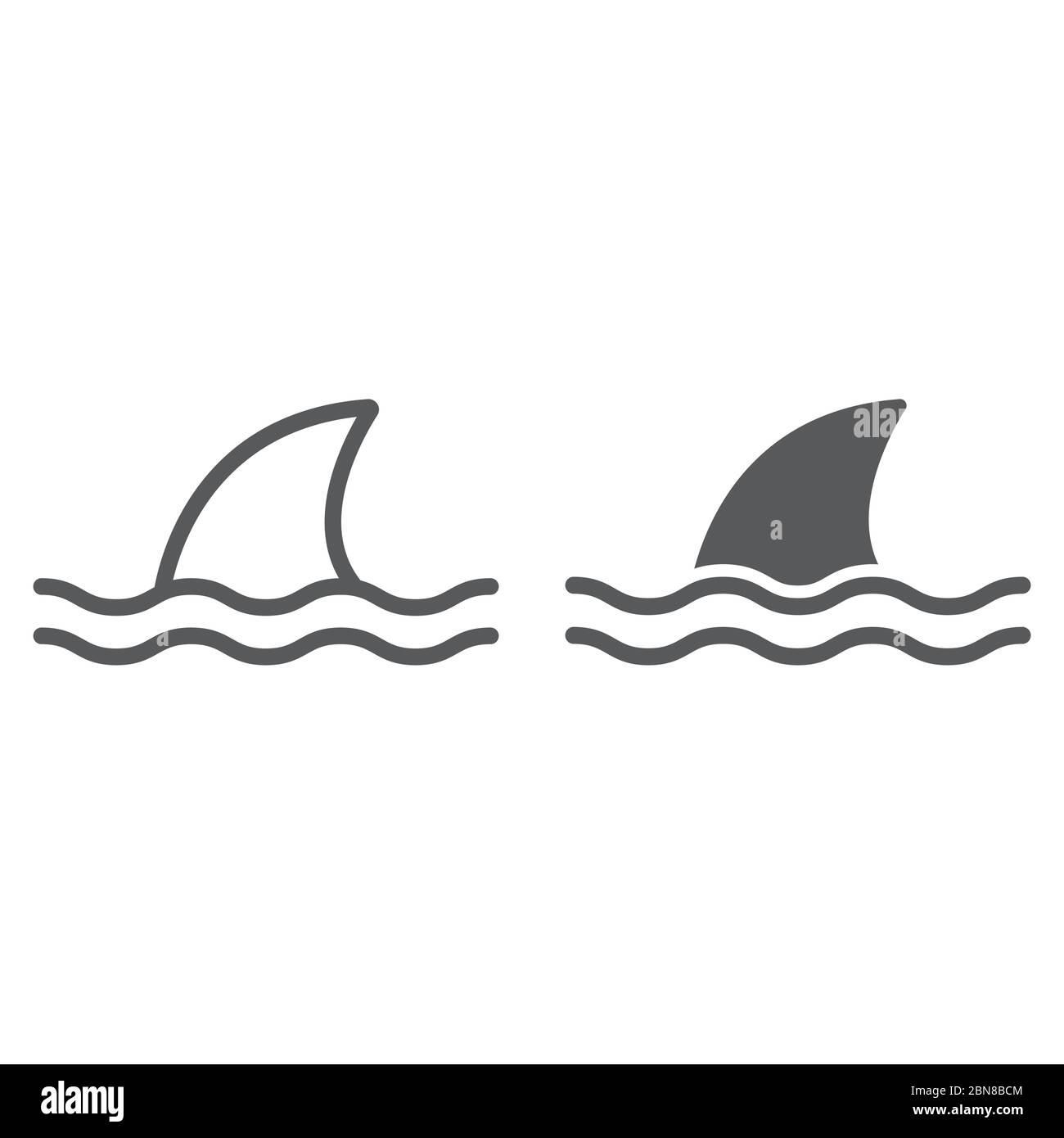 Shark line and glyph icon, ocean and predator, dangerous fish sign vector graphics, a linear icon on a white background, eps 10. Stock Vector