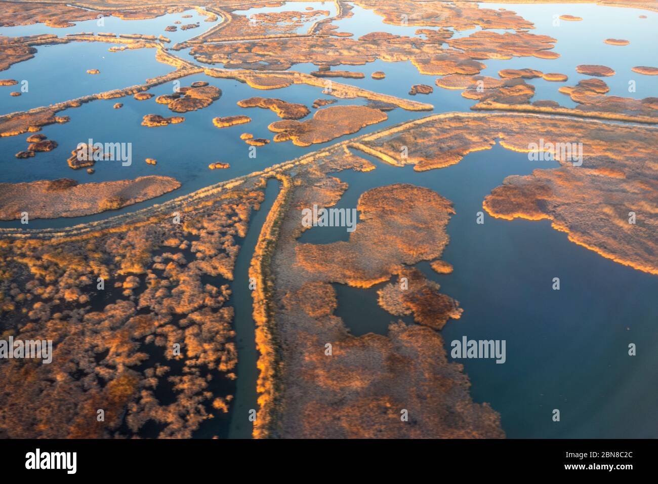 Aerial view of ponds and canals at the Great Salt Lake, Salt Lake City, Utah, USA Stock Photo