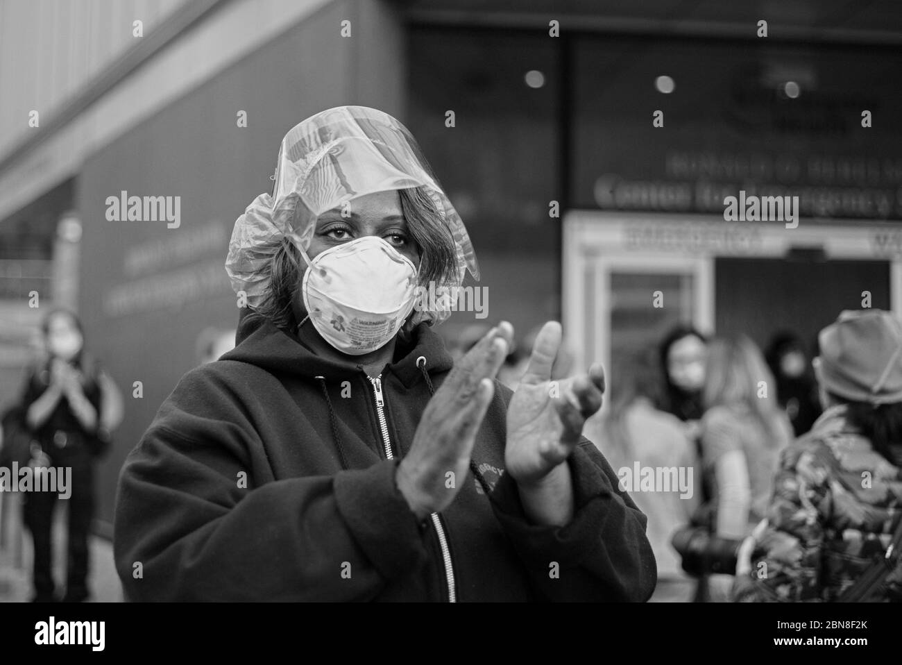 May 12, 2020, New York, NY, USA: At 7PM Medical Workers from NYU Langone came out to be greeted by applause from FDNY firefighters, NYPD Police officers, neighbors and passerby for their efforts in caring for COVID-19 coronavirus patients. (Credit Image: © Dan Herrick/ZUMA Wire) Stock Photo